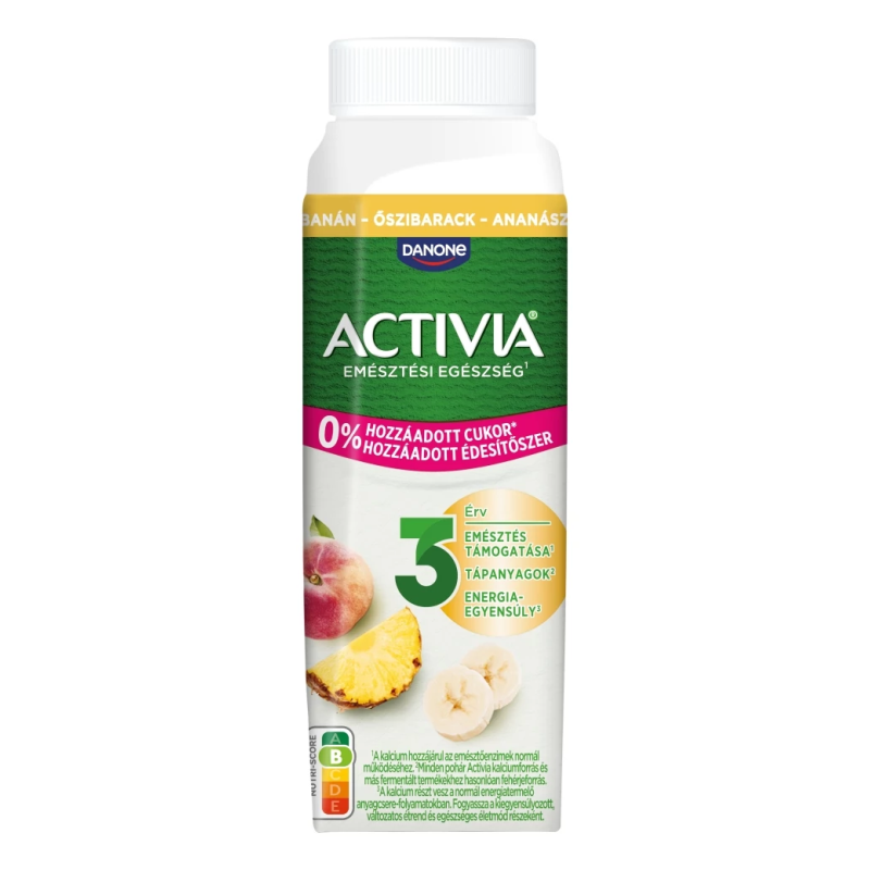 Danone Activia élőflórás joghurtital 250 g banán-barack-ananász, 0% hozzáadott cukor